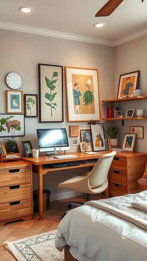 25 Innovative Bedroom Office Combo Ideas - Work Well Remote Bedroom Office Inspirations, Small Bedroom And Desk Ideas, Large Bedroom Office Combo, Husband Home Office, Guest Bedroom Desk, Small Office Area In Bedroom, Home Office In Master Room, Tiny Guest Room Office Combo, Craft And Guest Room Combo