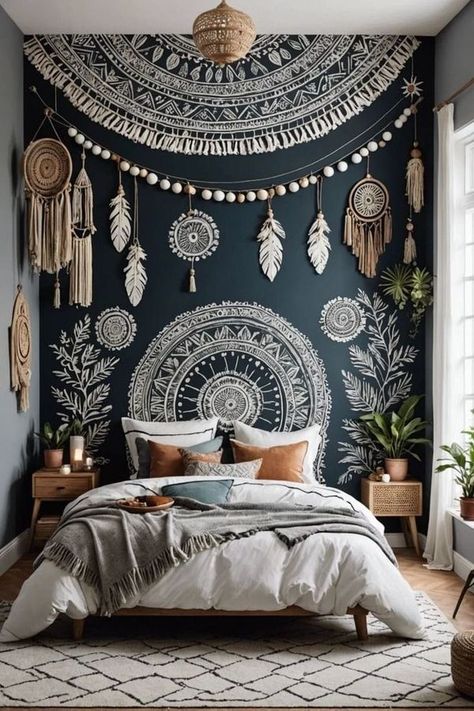 Bohemian Bedroom Decor Vintage, Bedroom For Teenage Girl, Colorful Bohemian Bedroom, Boho Bedroom Green, Vintage Boho Bedroom, Enchanted Bedroom, Modern Bohemian Bedroom Decor, Bedroom Canvas Art, Modern Bohemian Bedroom