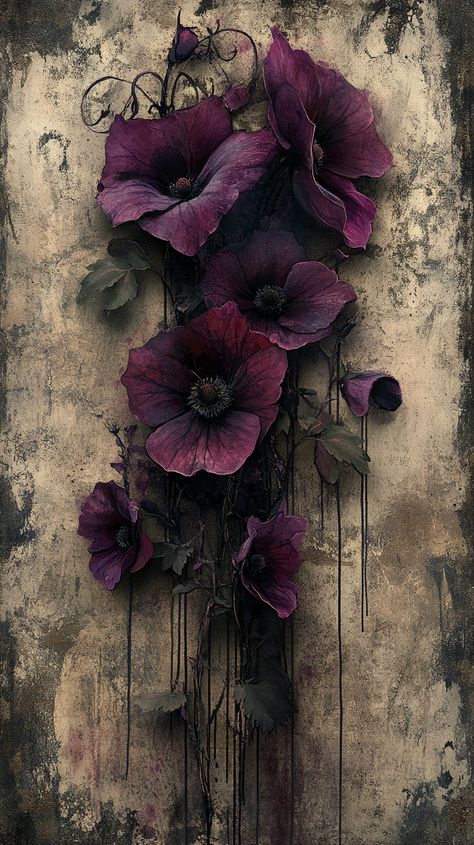 Create Mystical Gothic Flower Art: Grunge Aesthetic with Deep Purple Flowers Dark Academia Aesthetic, Victorian Gothic Art Painting, Gothic Art Aesthetic, Dark Artsy Aesthetic, Dark Flower Aesthetic, Phone Wallpapers Dark, Gothic Art Style, Gothic Horror Art, Mystical Flowers