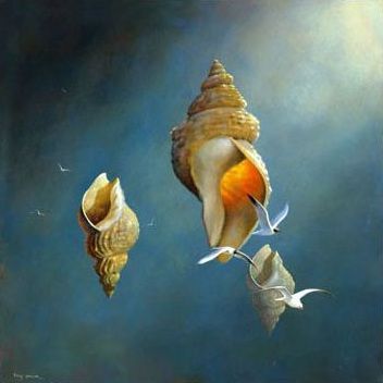 Jimmy Lawlor. Whispers of the sea Shell Images, Jimmy Lawlor, Seashell Painting, Optical Art, Surrealism Photography, Surrealism Painting, Sea Painting, A Level Art, Shell Art