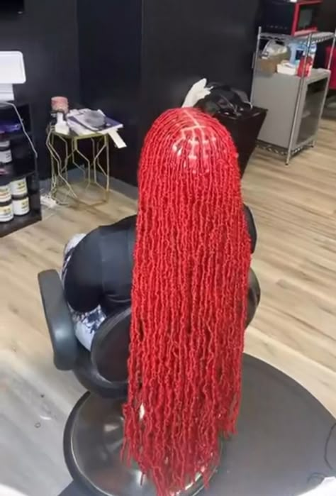 Red Boho Soft Locs, Red Soft Locs Black Women, Braided Red Hairstyles For Black Women, Soft Locs Red, Hairstyles For Red Hair, Red Faux Locs Hairstyles, Red Protective Styles, Red Hair Styles For Black Women, Red Soft Locs