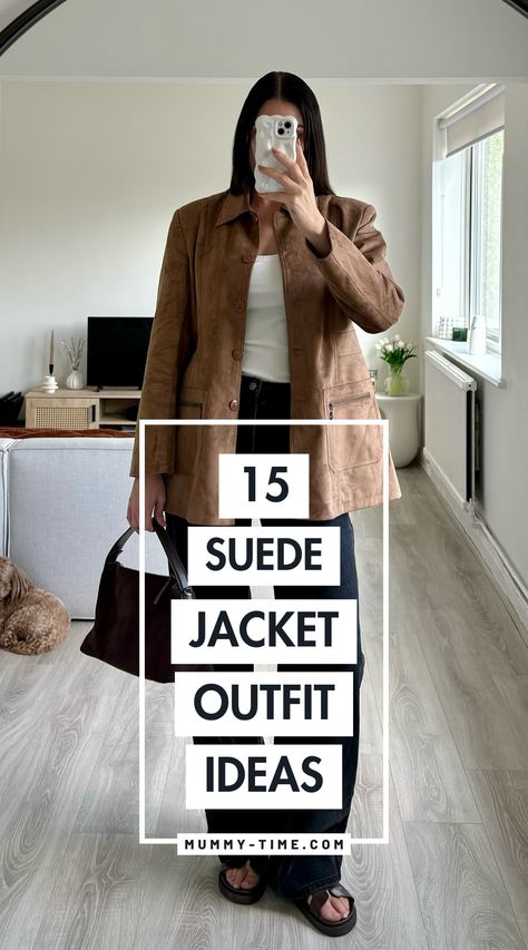 Upgrade your style with these suede jacket outfit ideas! 🌟🧥 From effortless day looks to sleek evening outfits, discover how to make your suede jacket a fashion statement. Explore the full guide and save this pin for your go-to outfit inspiration! ✨📌 Suede Womens Jacket, Olive Green Suede Jacket Outfit, Style Suede Jacket, Brown Suede Shirt Outfit, Burgundy Suede Jacket Outfit, Tan Leather Jacket Outfit Women, Dark Brown Jacket Outfit Woman, Brown Suede Jacket Outfit Woman, Suede Brown Jacket Outfit