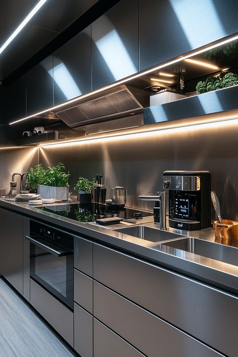 29 Contemporary Kitchens That Redefine Modern Cooking Spaces - Courtneys World Futuristic Kitchen Design, Futuristic Kitchen, Modern Kitchen Island Design, Type Of Kitchen, Havens Kitchen, Modern Cooking, Kitchen Tech, Contemporary Kitchens, Modern Kitchen Island