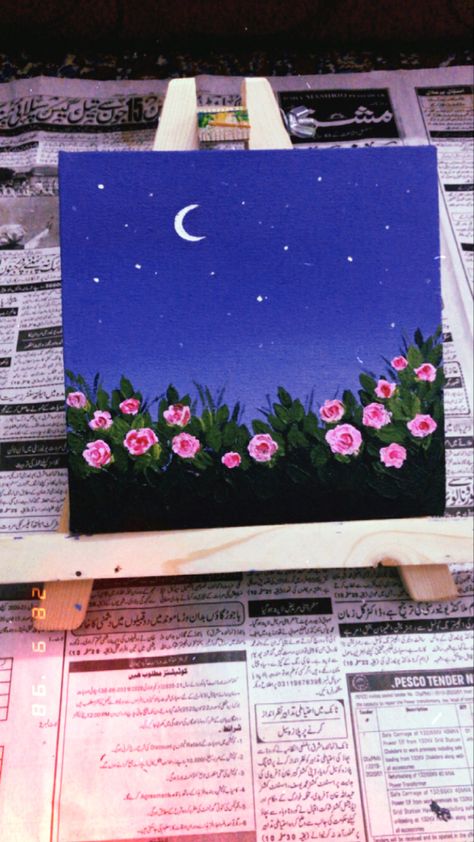 Cool Toned Painting, Asthatic Painting Ideas, Canvas Painting Acrylic, Basic Painting, Posca Art, Small Canvas Paintings, Flower Painting Canvas, Painting Canvases, Simple Canvas Paintings