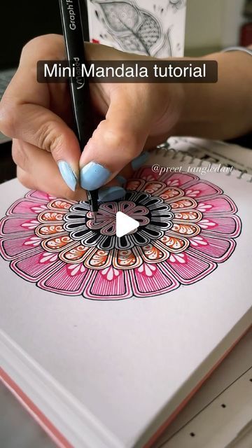 Gurpreet Kaur - Mandala|ZIA on Instagram: "Mini Mandala Tutorial  Save and share💕 comment DM for pen links ——————————— Measurements  1.5cm, 2.5cm, 4cm, 4.5cm and 5.5 cm  Angles- 10 degree apart ————————— Supplies Sketchbook- Cassata square sketchbook from @menorah.stationery   Use GK05 for extra 5% off on all orders @menorah website.   Fineliners, compass and protractor from @mapedindia   Buy from Amazon, link is in my bio. ———————- #reels #mandalaart #mandala #mandalatutorial #mandalaartist #artistsoninstagram #art #drawing #mandalapatterntutorial #mandalapattern #relaxing" Square Mandala Art, Om Drawing, Protractor Drawing, Square Sketchbook, Square Mandala, Mandala Tutorial, Mandala Book, Mini Mandala, Zen Doodle Patterns