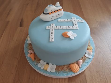 Cruise Cake Ideas, Cruise Cake, 60th Birthday Cruise Ideas, Cruise Ship Cake, Cake Boat Birthday, Cruise Ship Birthday Cake, Seaman Cake Design, 80 Birthday Cake, Girls Frock Design