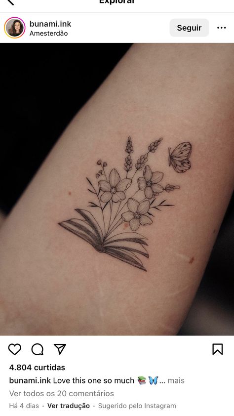 Book And Plant Tattoo, Book Tattoo Ideas For Men, Flower Book Tattoo, Innerbloom Tattoo, Book Flower Tattoo, Book With Flowers Tattoo, Book Tattoo Ideas Small, Firefly Tattoo, Chaos Tattoo