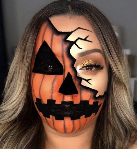 Scary Pumpkin Makeup, Halloween Makeuo, Crazy Halloween Makeup, Pumpkin Makeup, Pumpkin Face Paint, Beautiful Halloween Makeup, Scarecrow Makeup, Makeup Scary, Cute Halloween Makeup