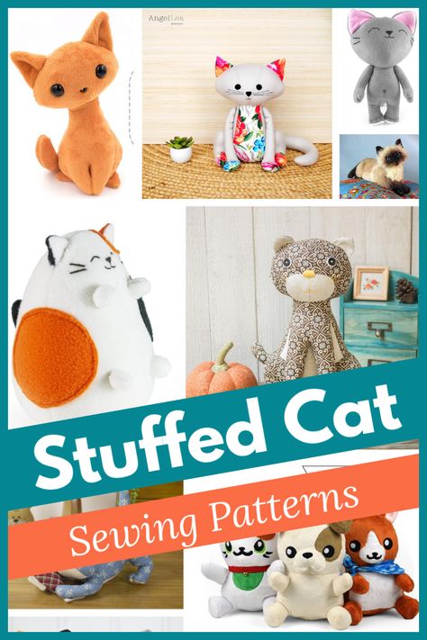 Cutest stuffed cat sewing patterns - from easy to the most most amazingly realistic. Make your own DIY kitten or cat softie (or plush) for your baby, kids or any cat lover. How To Sew A Cat, Memory Cat Pattern Free, Cat Felt Plush, Cat Soft Toy Pattern Free Sewing, Memory Cat Pattern, Cat Stuffed Animal Pattern Free Sewing, Free Cat Sewing Pattern, Stuffed Cat Pattern Free Sewing, Cat Sewing Pattern Free Printable