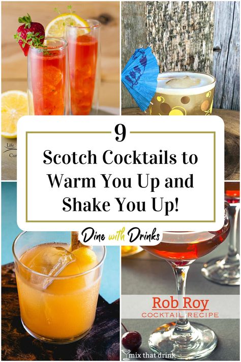 Collage of 4 scotch cocktails. Scottish Cocktails, Scottish Drinks Cocktails, Victorian Restaurant, Scotch Whiskey Cocktails, Rob Roy Cocktail, Scotch Cocktails, Scottish Drinks, Adult Beverages Recipes, Cocktail Recipes Whiskey