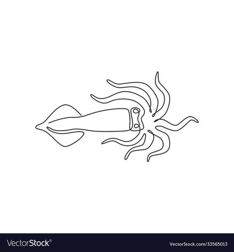 Cuttlefish Illustration, Cute Squid, One Continuous Line Drawing, Restaurant Icon, Logo Identity, Single Line Drawing, Outline Drawing, Continuous Line Drawing, Arm Tattoos