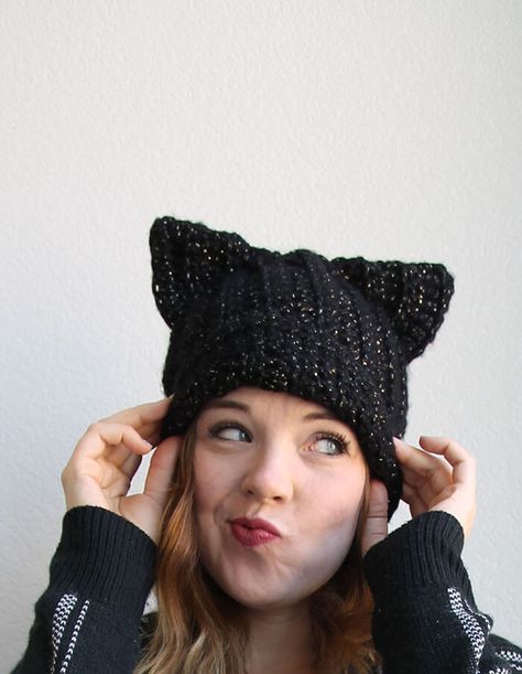 Slouch Hat Crochet Pattern, Cat Hat Pattern, Crochet Slouch Hat, Crochet Cat Hat, Cat Ears Hat, Crochet Halloween, Crochet Cat Pattern, Crochet Hat Free, Halloween Crochet Patterns