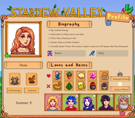 Farming and Roses by Margeliana14 Stardew Valley Profile, Design Your Character, Profile Maker, Stardew Valley Farms, Valley Game, Guide Design, Create Your Character, Bubble Birthday, Farm Games