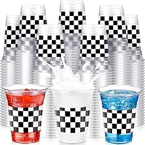 SiliFine 100 Pcs 12 oz Racing Party Plastic Cups Disposable Checkered Cups White Black Checkered Flag Cups Clear Drink Disposable Cups for Race Car Party Supplies Decorations Birthday Baby Shower Racing Party, Car Party, Race Party, Race Car Party, Black Checkered, Checkered Flag, Disposable Cups, Plastic Cups, Casual Dinner