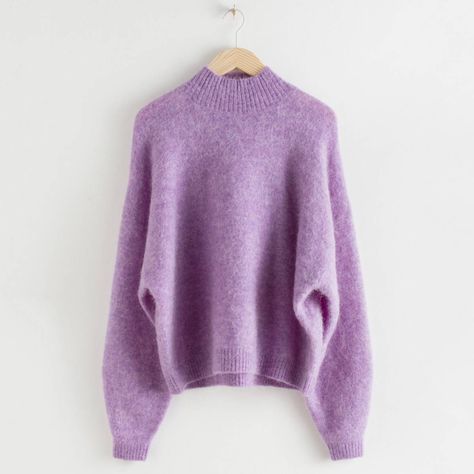 How to Wear Two Jumpers Like a True Fashion Girl | Who What Wear UK Purple Jumpers, Knitting Blogs, Slip Skirts, Purple Sweater, Friends Fashion, Cool Sweaters, Mock Neck Sweater, Sweaters Knitwear, Fashion Story