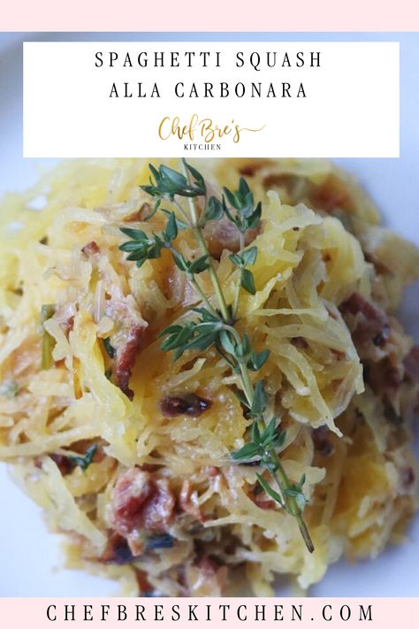 The most flavorful, tasty, and family friendly Spaghetti Squash Alla Carbonara! 🍝 Can't get enough of this incredible recipe! #spaghettisquash #carbonararecipes #familyfriendlyrecipes Spaghetti Squash With Bacon, Butternut Squash Carbonara Pasta, Chicken Carbonara Spaghetti Squash, Cabonara Recipes, Carbs In Spaghetti Squash, Spaghetti Squash Carbonara, Squash Carbonara, Creamy Spaghetti, Incredible Recipes