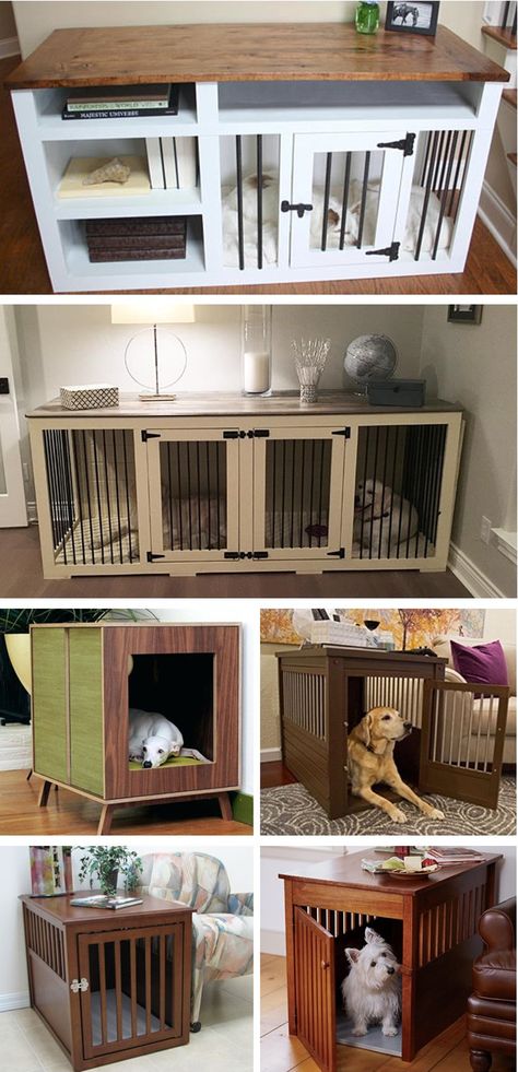 Kennel Table Diy, Tv Stand Dog Crate, Tv Stand With Dog Crate, Diy Dog Crate Tv Stand, Kennel Furniture, Dog Creates Furniture, Dog Crate Tv Stand, Pet Cage Furniture, Home Dog