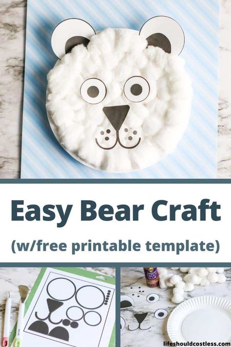 Cotton Ball Polar Bear Craft, Easy Polar Bear Crafts For Kids, Polar Bear Paper Plate Craft, Polar Bear Crafts For Toddlers, Polar Bear Template Free Printable, Bear Activities For Kids, Polar Animals Preschool Crafts, Paper Plate Polar Bear, Bear Paper Plate Craft