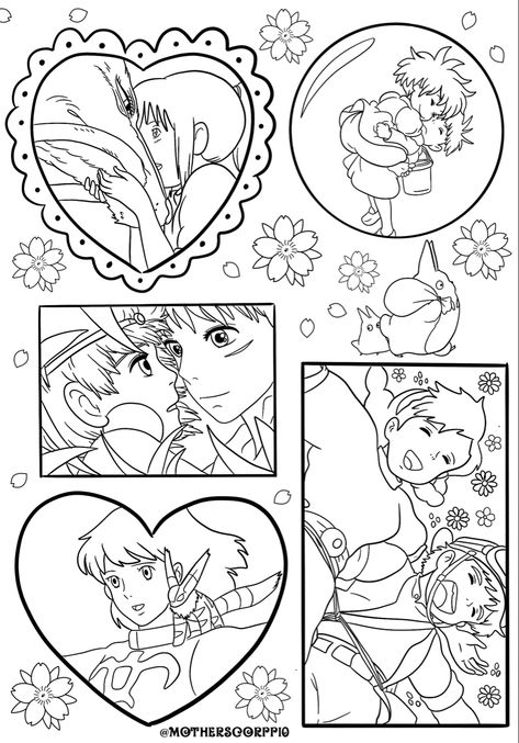 Coloring Pages Howls Moving Castle, Ghibli Colouring Pages, Ghibli Lineart, Ghibli Coloring Pages, Studio Ghibli Coloring Pages, Ghibli Love, Castle Coloring Page, Studio Ghibli Tattoo, American Traditional Tattoo Ideas