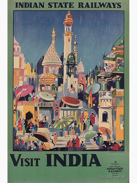 India Decor, India Poster, Alfons Mucha, Tourism Poster, Railway Posters, Vintage India, Visit India, Vintage Travel Poster, Travel Collection