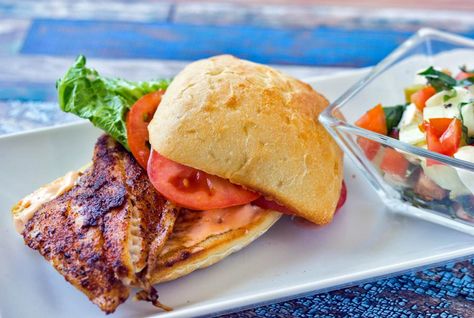 Chef Ami: Recipe for Blackened Grouper Sandwich Blackened Grouper, Grouper Sandwich, Grouper Fillet, Sriracha Aioli, Meal Kit Delivery Service, Cooking The Perfect Steak, Blackened Seasoning, Vegan Fish, Perfect Steak