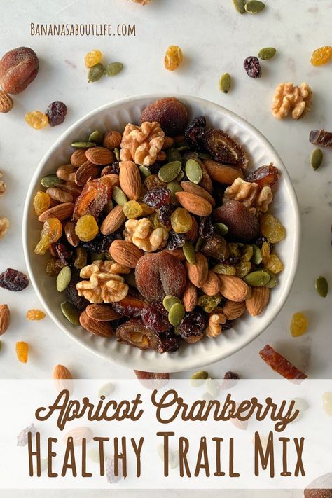 healthy trail mix with dried fruit Banana Chip Trail Mix Healthy Snacks, Trail Mix Without Raisins, Fall Trail Mix Ideas Nut Free, Trail Mix With Dried Fruit, Healthy Crunchy Snacks, Seed Trail Mix Nut Free, Healthy Trail Mix Recipes, Trail Mix Snack, Cholesterol Friendly Recipes