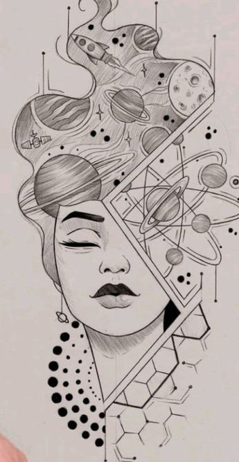 Aesthetic Sketch Ideas Meaningful, Head In Space Tattoo, Easy Drawing Designs, Drawing Ideas Difficult, Unique Mandala Drawing, Meaningful Paintings, Old Sketches, Cute Drawing Ideas, Power Of Dreams