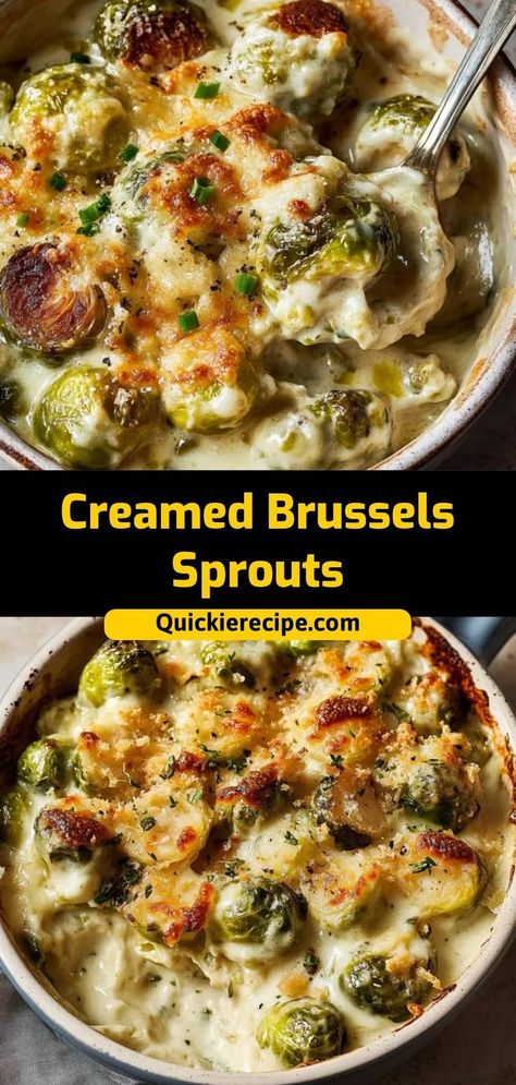 These Creamed Brussels Sprouts are rich, buttery, and topped with creamy Parmesan sauce. A perfect side dish for any meal! Ingredients: 2 cups Brussels sprouts, halved 1/2 cup heavy cream 1/4 cup Parmesan cheese 2 tbsp butter A creamy and comforting dish that’s flavorful and perfect for holidays Best Brussel Sprout Recipe, Brussel Sprout Side Dish, Creamy Brussel Sprouts, Cheesy Brussels Sprouts, Baked Brussel Sprouts, Christmas Breakfast Recipe, Creamy Parmesan Sauce, Cream Sauce Recipes, Creamy Recipes