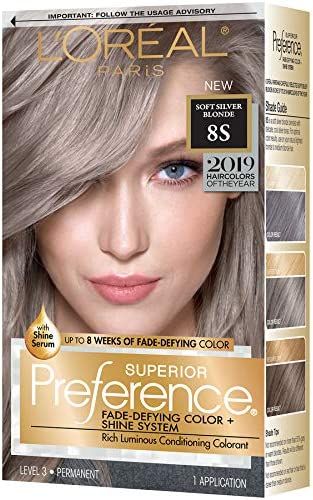 Amazon.com: L'Oreal Paris Superior Preference Fade-Defying + Shine Permanent Hair Color, 8s Soft Silver Blonde (Pack of 1), Hair Dye Dark Ash Blonde Hair Color, Dark Ash Blonde Hair, Ash Blonde Hair Dye, Ash Blonde Hair Color, Light Ash Blonde Hair, Ash Grey Hair, Blonde Hair Dye, Hairstyles Anime, Beige Blond