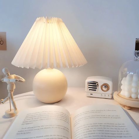 Korean Desk, Korean Aesthetics, Ball Table Lamp, Danish Pastel Decor, Table Aesthetic, Danish Pastel Room, Lamp Ceramic, Pastel Room Decor, Bedroom Study Room