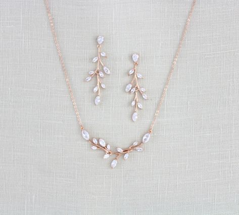 Royal Closet, Bridal Backdrops, Rose Gold Bridal Jewelry, Rose Gold Bridal Earrings, Dainty Wedding, Gold Bridal Necklace, Backdrops Necklace, Wedding Necklaces, Bridal Jewelry Set