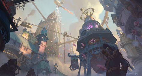 ArtStation - Steampunk City Arcane City, People With Bad Intentions, City Concept Art, Steampunk Background, Steampunk Ship, Victorian Theme, Steampunk City, Environment Painting, Storyboard Illustration