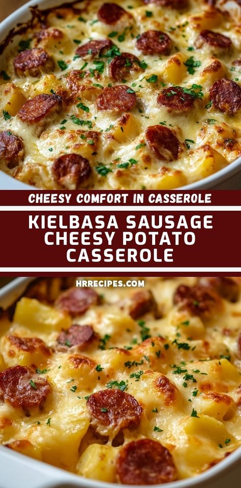 I love making this Kielbasa Sausage Cheesy Potato Casserole for dinner! It's the perfect comfort food, combining delicious sausage with cheesy potatoes and a hint of freshness from parsley. It's easy to prepare and always a hit at the table, making it my go-to recipe for cozy nights. Cheesy Potato Casserole, Kielbasa Sausage, Cheesy Potato, Table Making, Cheesy Potatoes, Food Combining, Kielbasa, Potato Casserole, At The Table