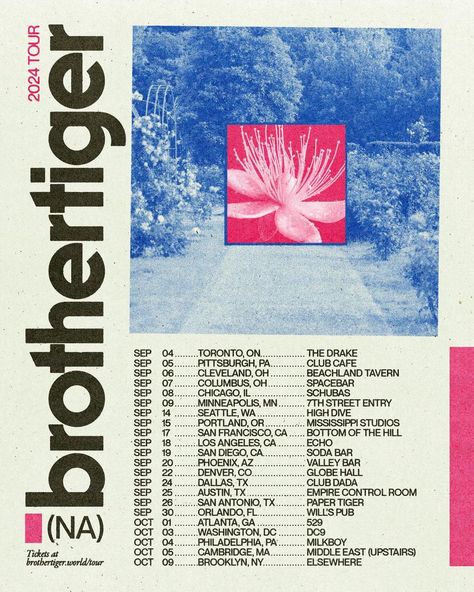 mel | poster for @brothertiger’s north america tour + new single cover art 🌸❣️ #graphicdesign #posterdesign #flyerdesign #itsnicethat… | Instagram Indian Typography Poster, Tour Design Poster, Tour Poster Graphic Design, Tour Poster Design, Exhibition Layout, Tour Flyer, Single Cover Art, Soda Bar, Street Poster