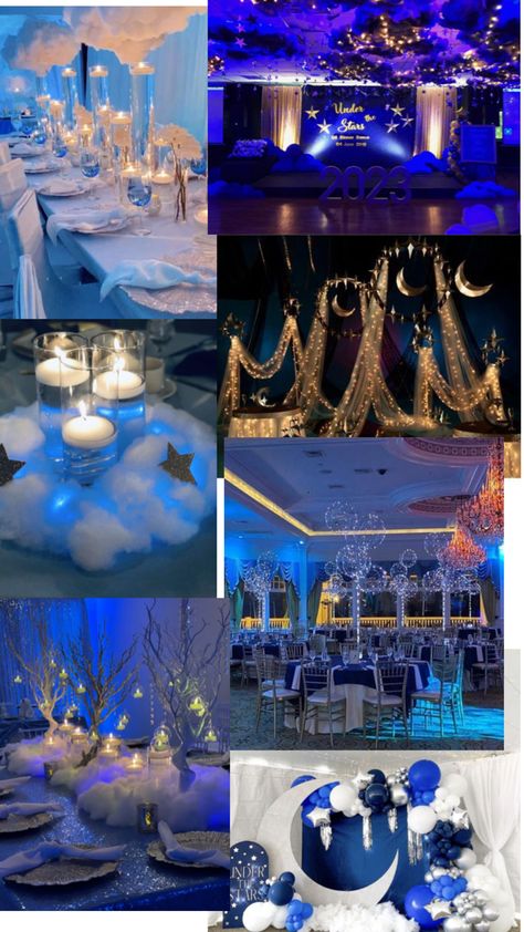 Under The Stars Quinceanera Theme, Under The Stars Decorations, Starry Night Prom, Moms 50th Birthday, Prom Themes, Winter Dance, Prom Theme, 28th Birthday, Quinceanera Themes