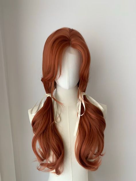 Cute Hairstyles For Gingers, Cute Ginger Hairstyles, Ginger Pigtails, Ginger Hair Wig, Ginger Hair Styles, Ginger Wig, Flame Hair, Kawaii Wigs, Korean Hair Color