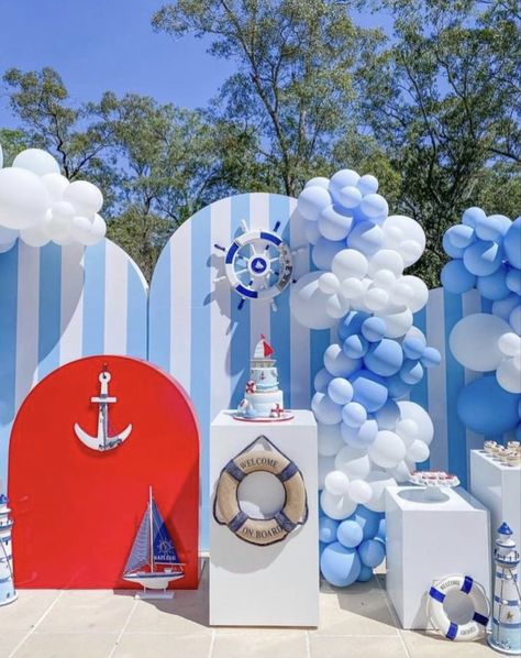 1st Birthday Boy Themes, Sailor Baby Showers, Baby Birthday Party Theme, Sailor Baby, Nautical Birthday Party, Deco Ballon, Happy Birthday Decor, Boys 1st Birthday Party Ideas, Airplane Birthday Party