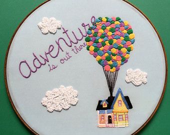 Embroidered Hoop, Adventure Is Out There, Embroidery Wall Art, Disney Pixar Up, Disney Embroidery, Hoop Embroidery, Hand Embroidery Kit, Hand Embroidery Projects, Brazilian Embroidery