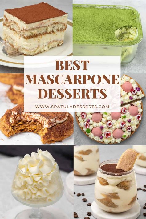 6 different Mascarpone Desserts. Sweet Mascarpone Cream, What Is Mascarpone, Mascarpone Mousse Recipes, Easy Mascarpone Dessert, Easy Mascarpone Recipes, Recipes Using Marscapone, Mascarpone Recipes Dessert Simple, Desserts With Marscapone, Mascarpone Cheesecake Recipes