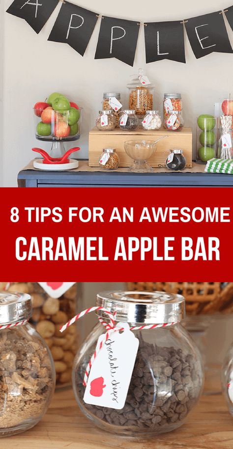 Carmel Apple Nachos Bar, Apple Bar Ideas, Candy Apple Bar, Candy Apple Bars, Caramel Apple Bar, Bar For Wedding, Diy Caramel, Apple Bar, Caramel Apple Bars