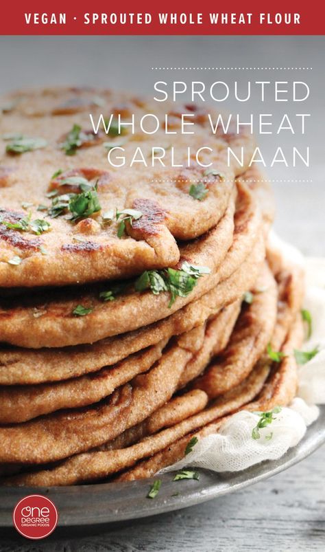 Sprouted Grain Bread Recipe, Wheat Flour Bread Recipe, Vegan Flatbread Recipes, Whole Wheat Naan, Naan At Home, Sprouted Wheat Bread, Healthy Flatbread, Garlic Flatbread, Wheat Flour Recipes