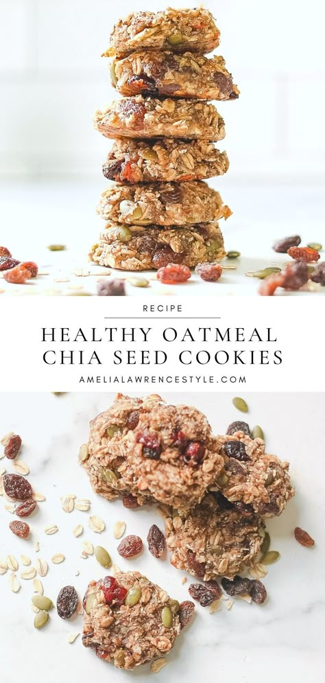 These oatmeal chia seed cookies are perfect for a snack or breakfast on the go and they are super easy to make with ingredients you likely have on hand. Chia Seed Cookie Recipes, Chia Cookies, Chia Seed Cookies, Chia Seed Breakfast, Oatmeal Raisin Cookies Healthy, Banana Seeds, Chia Breakfast, Seed Cookies, Peanut Butter Yogurt