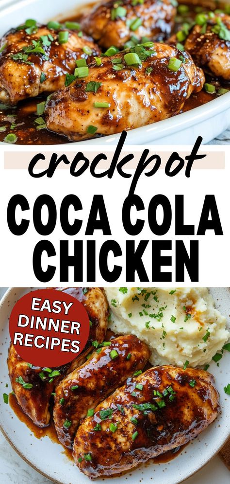 Need a delicious and easy dinner idea? This Slow Cooker Coca Cola Chicken is a must-try! With tender, juicy chicken breasts slow-cooked in a flavorful Coca Cola glaze, it’s perfect for those seeking healthy dinner recipes that are both simple and satisfying. Add this to your list of go-to dinner recipes for a meal your family will love! Chicken Dinner In Crockpot, Chicken Legs In Crockpot Easy, Chicken Legs In The Crock Pot Easy, Crock Pot Chicken Legs Recipes, Drumstick Chicken Recipes Crockpot Easy, Crockpot Chicken Legs Recipes, Crockpot Chicken Breast Recipes Healthy, Easy Chicken Breast Recipes Crockpot, Slow Cook Chicken Breast