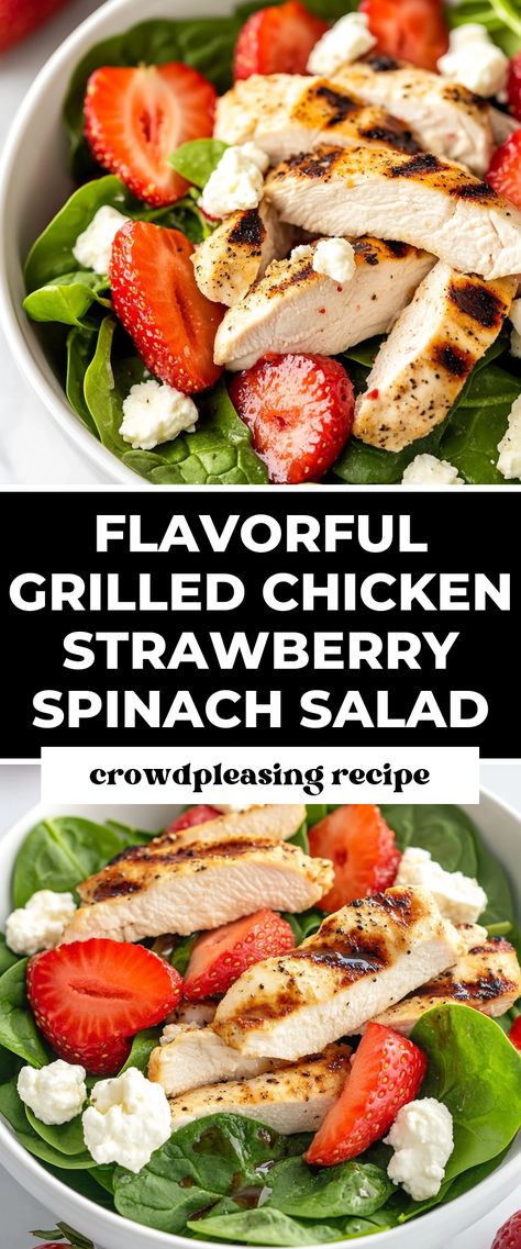 Image for Flavorful Grilled Chicken Strawberry Spinach Salad Fresh Lunch Ideas, Chicken Spinach Salad, Refreshing Dinner, Chicken Strawberry, Flavorful Grilled Chicken, Best Grilled Chicken, Goat Cheese Stuffed Chicken, Strawberry Spinach Salad, Fresh Lunch