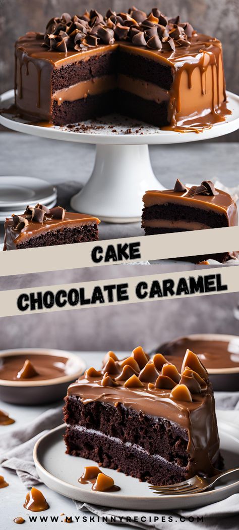 Indulge in the luxurious flavors of this Chocolate Caramel Cake! Rich chocolate layers combined with luscious caramel make this dessert perfect for any special occasion. #ChocolateCaramelCake #Baking #Dessert #CakeLovers 🍰✨ Chocolate Cake With Caramel Frosting, Caramilk Cake, Chocolate And Caramel Cake, Round Birthday Cakes, Chocolate Caramel Cake, Chocolate Cake With Coffee, Toffee Cake, Caramel Treats, Vanilla Bean Cakes