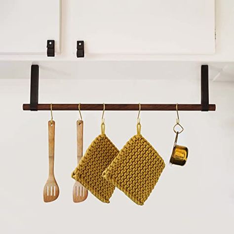 Amazon.com: KEYAIIRA - Hanging Under-Cabinet Multipurpose Rack Storage Rail, Under-shelf Storage, utensil, pot & pan suspended leather storage Hanger cup hook : Handmade Products Organize Countertops, Hand Towel Hook, Under Shelf Storage, Hanging Mugs, Leather Storage, Ceiling Installation, Sustainable Leather, Rack Storage, The Cabinet