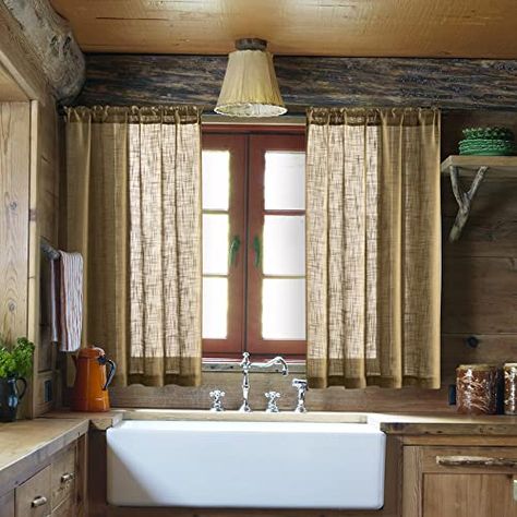 SHINELAND Burlap Textured Curtains for Kitchen Rod Pocket Sheer Short Natural Linen Primitive Western Farmhouse Rustic Curtains for Bathroom Small Window Bedroom 48 Inch Length Light Brown Camel Tan Small Window Bedroom, Bathroom Small Window, Farmhouse Kitchen Window Treatments, Cabin Window Treatments, Farmhouse Kitchen Window, Cabin Curtains, Textured Curtains, Small Bathroom Window, Rustic Window Treatments