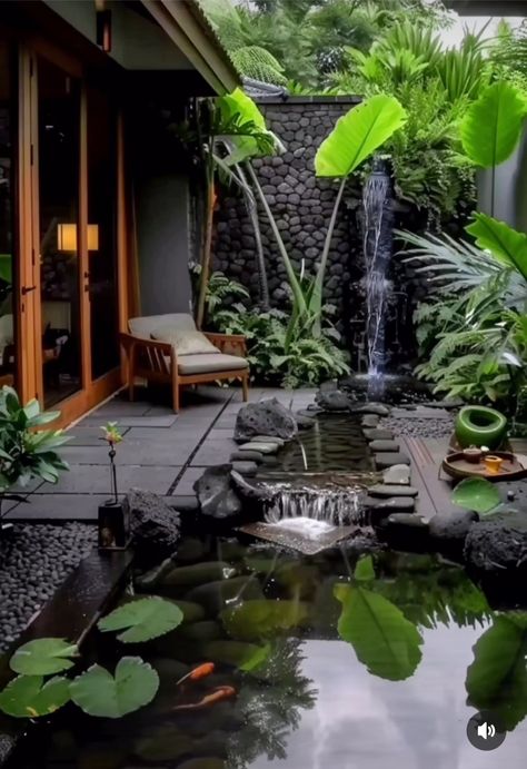 Indoor Pond, Serenity Garden, Terrace Garden Ideas, Fish Garden, Japanese Garden Landscape, House Interior Design Styles, Boho Style Decor, Board Members, Plantas Vs Zombies