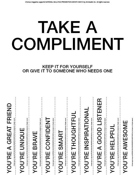 Take a Compliment/Give a Compliment printable Take A Compliment, Prevention Month, Student Government, Motivational Sayings, Counseling Resources, Student Council, School Psychology, Behavior Management, School Counselor