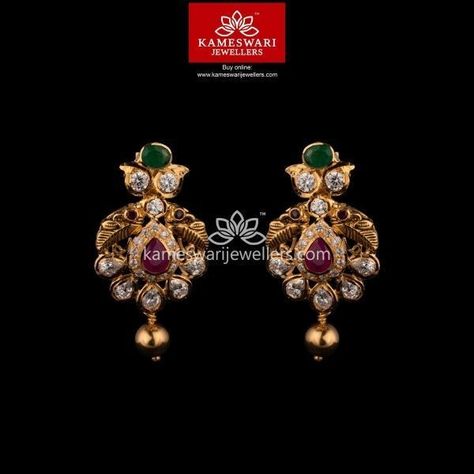 Jewellers Shop, Kameswari Jewellers, Buy Earrings Online, Gold Earrings Indian, Simple Gold Earrings, Gold Jewelry Outfits, Gold Earrings Models, Gold Jewelry Simple Necklace, Gold Bridal Earrings